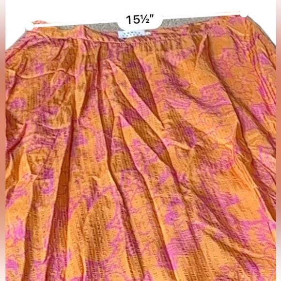 Tanya Taylor Jeana‎ Floral Pleated Midi Skirt in Ikat Flower Orange Sz 12 - Picture 8 of 9
